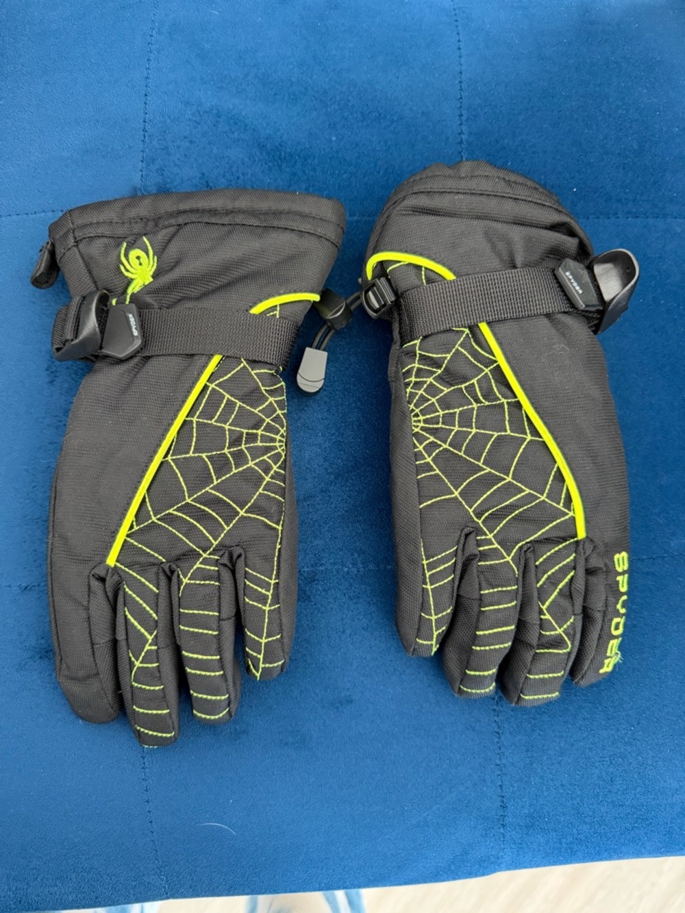 Spyder Kids Black and Neon Green Spiderweb Ski Mittens